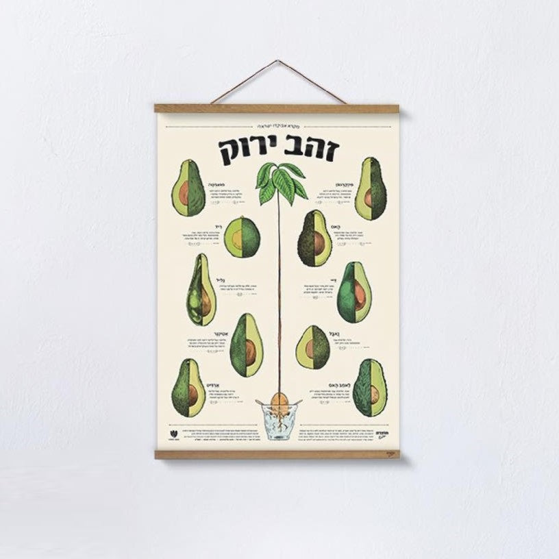 מארז "זהב ירוק" - פוסטר אבוקדו + מתלה עץ מגנטי