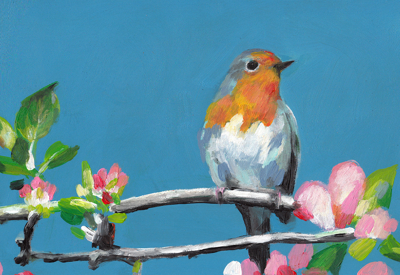 ציפור על ענף פורח | הדפס דיגיטלי