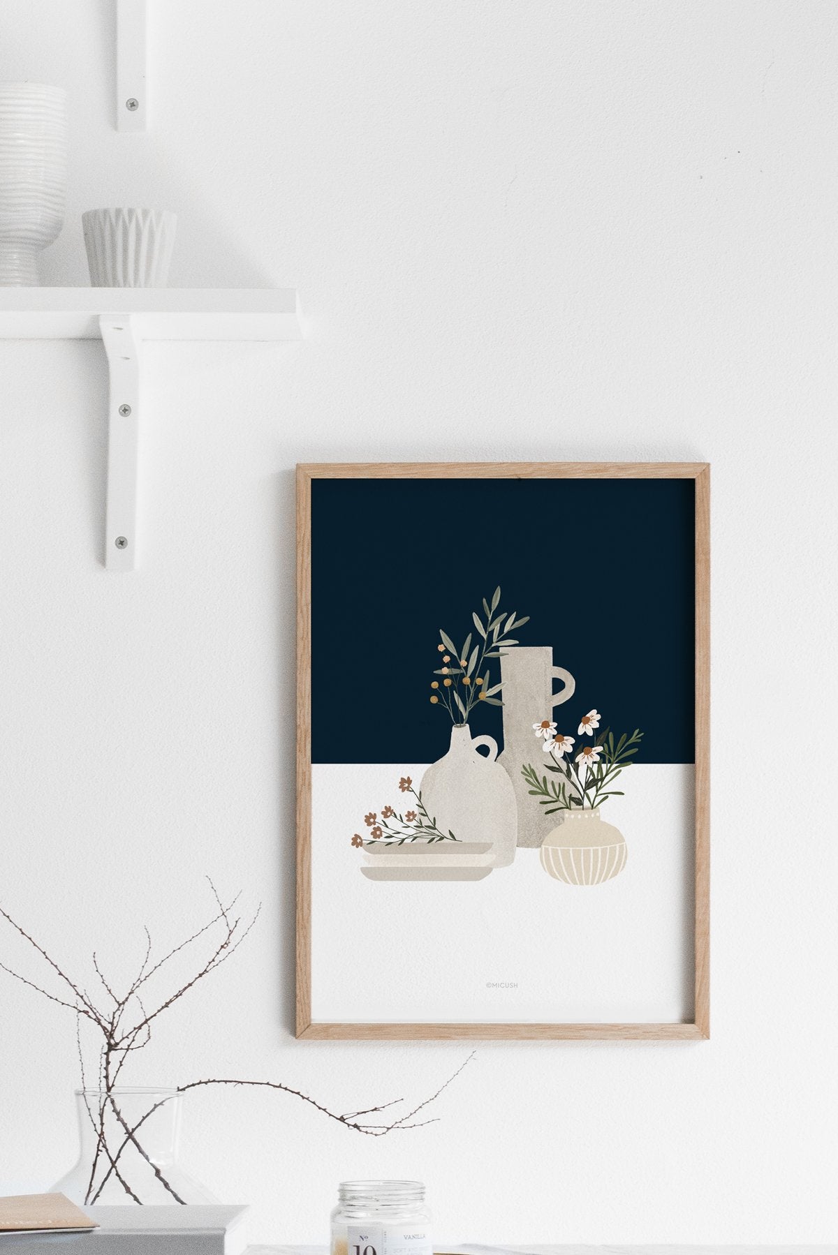 הדפס כדרות ופרחים, כחול כהה | מיכוש